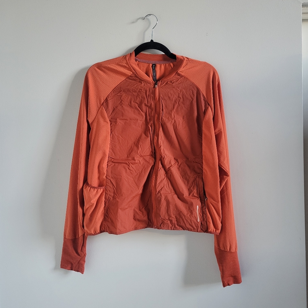 REI Co-op Orange Mesh Stowable Running Jacket Womens Large Hiking Thumbholes